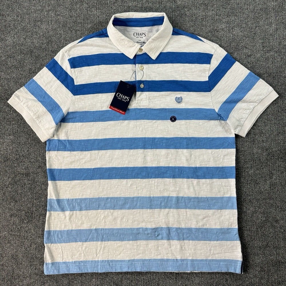 Chaps Shirt Mens Large White Stripe The Coastland Wash Polo‎